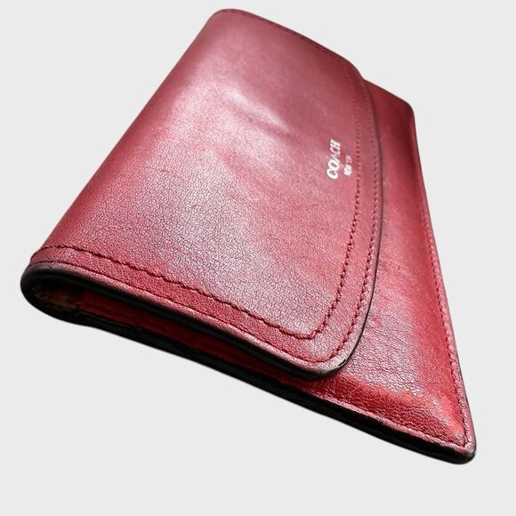 Coach Legacy Leather Envelope Slim Wallet Clutch Red Fuscia - Picture 5 of 14